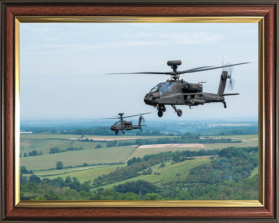 Two Army Apache Echo Helicopters in flightPhoto Print - British Army Hampshire Prints 10 x 8 Classic Frame No