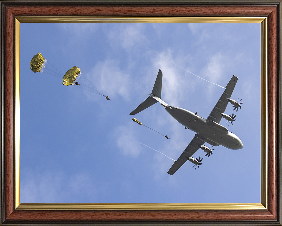 British Army Parachute Regiment Soldiers Jump From An RAF A400M Atlas Photo Print Wall Art Posters, Prints, & Visual Artwork Hampshire Prints 10 x 8 Classic Frame No