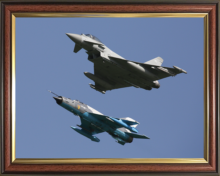 RAF Typhoon and a Romanian MiG 21 Lancer Photo Print - Royal Air Force Aircraft Hampshire Prints 10 x 8 Classic Frame No