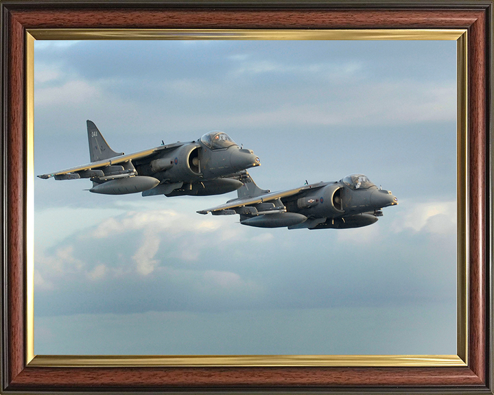 Two Harrier Flyover in formation Photo Print - Royal Navy Aircraft Posters, Prints, & Visual Artwork Hampshire Prints 10 x 8 Classic Frame No