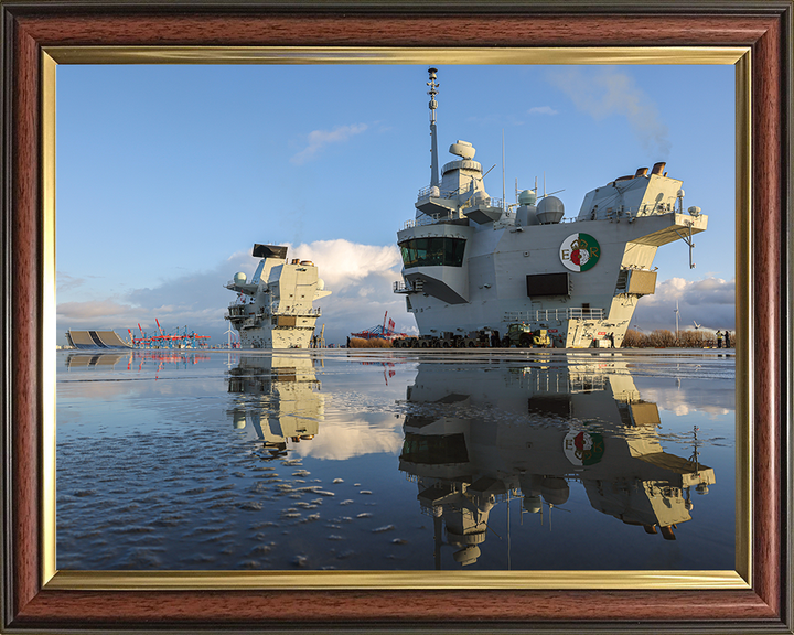 HMS Queen Elizabeth (R08) Photo Print - Flight Deck Reflections - Royal Navy Queen Elizabeth Class Aircraft Carrier Hampshire Prints 10 x 8 Classic Frame No