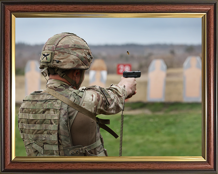 Royal Gurkha Rifleman firing a pistol Photo Print - British Army Hampshire Prints 10 x 8 Classic Frame No