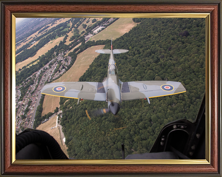 RAF Spitfire Mk XVI with Clipped Wings in Flight Photo Print - Royal Air Force Aircraft Posters, Prints, & Visual Artwork Hampshire Prints 10 x 8 Classic Frame No