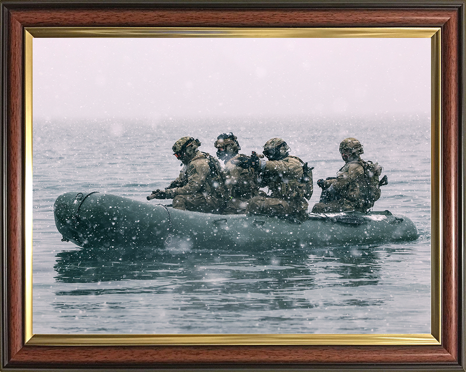 Royal Marines on a Inflatable Raiding Craft in the Snow Photo Print Norway 30 Commando Wall Art Military Decor Posters, Prints, & Visual Artwork Hampshire Prints 10 x 8 Classic Frame No