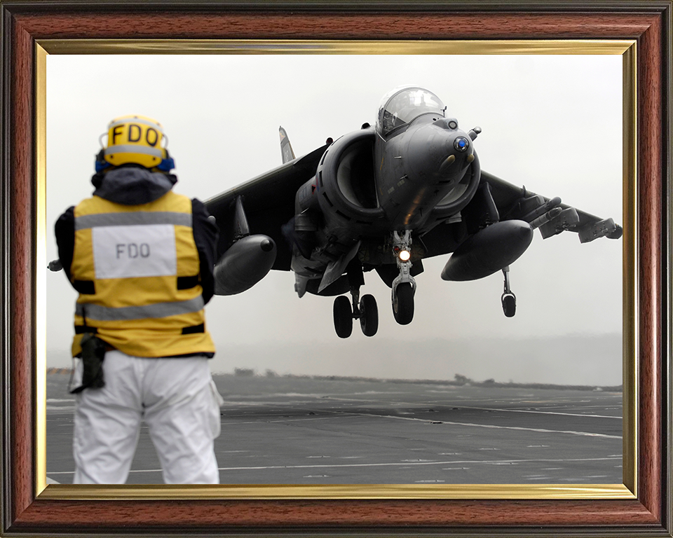 Harrier GR9 With Flight Deck Officer (FDO) Photo Print - Royal Navy Aircraft Posters, Prints, & Visual Artwork Hampshire Prints 10 x 8 Classic Frame No