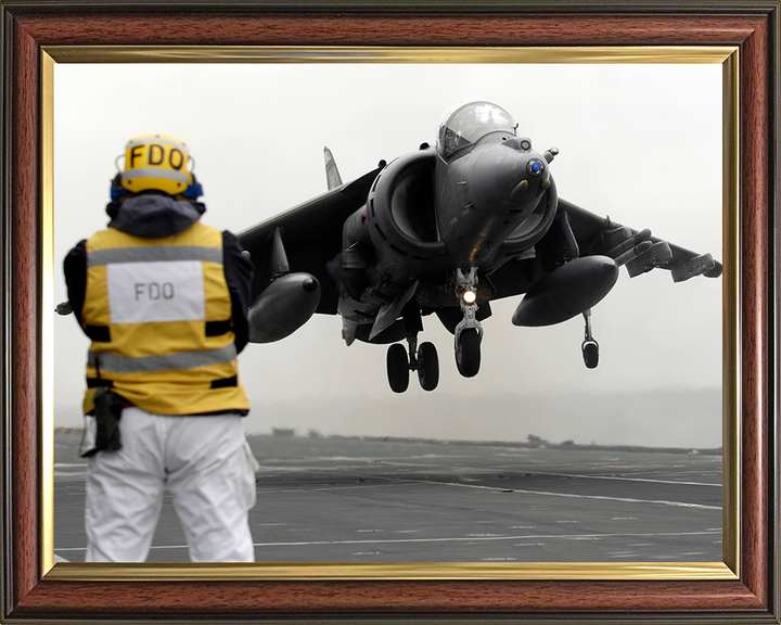 Harrier GR9 With Flight Deck Officer (FDO) Photo Print - Royal Navy Aircraft Posters, Prints, & Visual Artwork Hampshire Prints 10 x 8 Classic Frame No