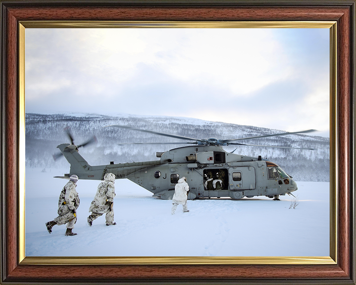 Royal Marine Commandos Board a Merlin Helicopter Photo Print - 45 Commando Hampshire Prints 10 x 8 Classic Frame No