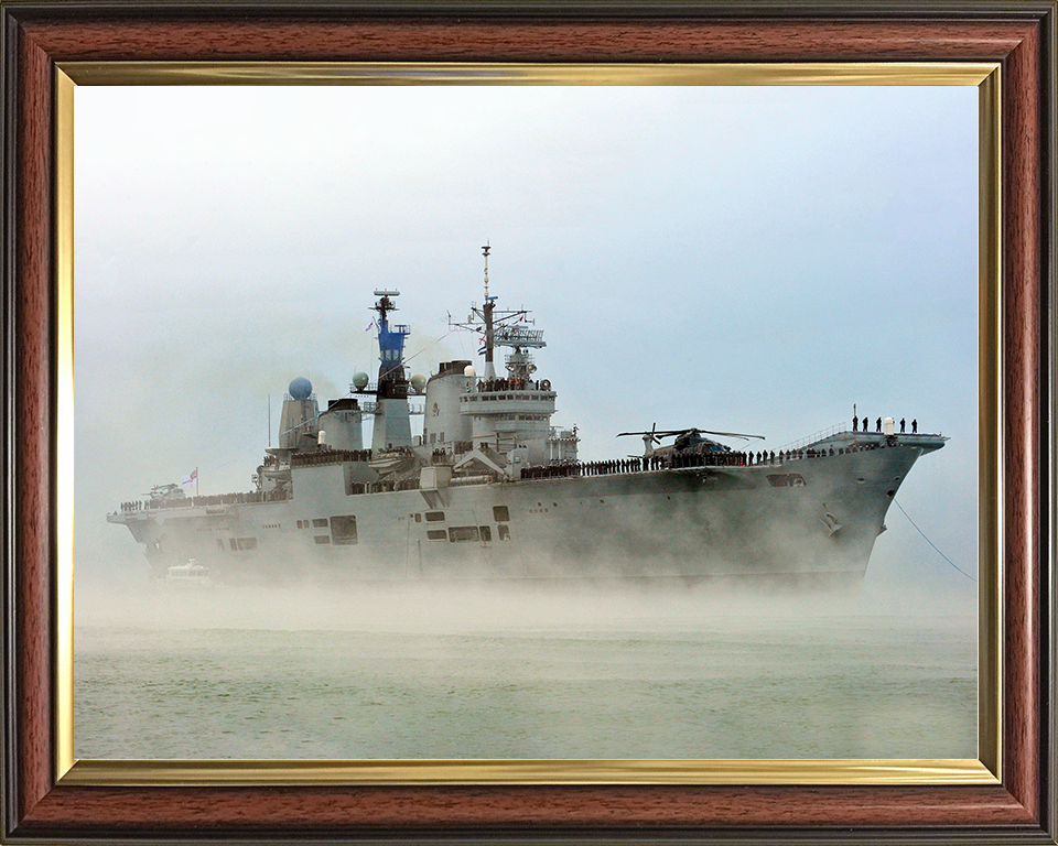 HMS Ark Royal (R07) Royal Navy Invincible Class Aircraft Carrier In The Mist Photo Print Wall Art Decor Posters, Prints, & Visual Artwork Hampshire Prints 10 x 8 Classic Frame No
