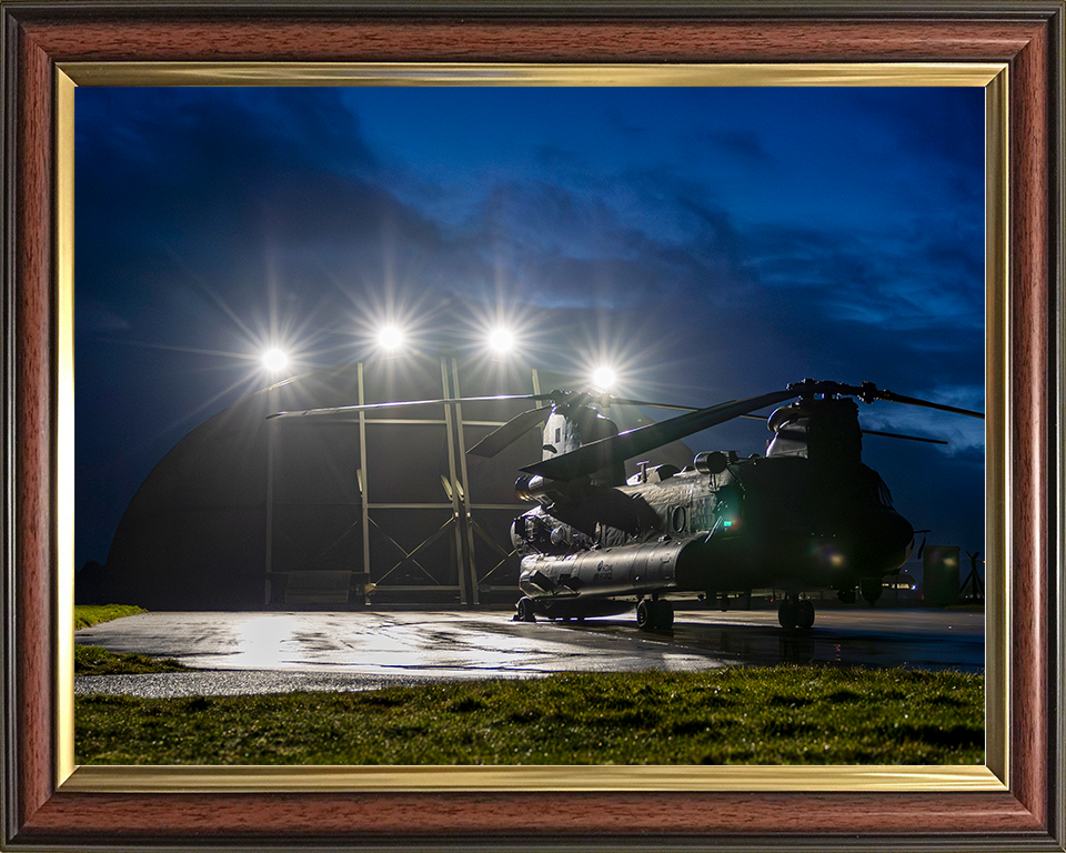 RAF Chinook Helicopter Outside a Hanger at Night Photo Print Royal Air Force Aircraft Wall Art Aviation Decor Posters, Prints, & Visual Artwork Hampshire Prints 10 x 8 Classic Frame No