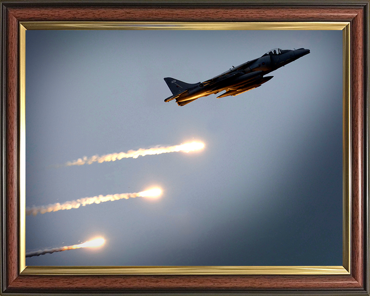 Harrier GR7 Firing Decoy Flares Photo Print - Royal Navy Aircraft Posters, Prints, & Visual Artwork Hampshire Prints 10 x 8 Classic Frame No