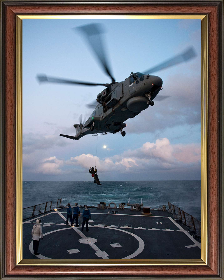 Merlin HM MK1 Helicopter Winching Photo Print - Royal Navy Aircraft Hampshire Prints 10 x 8 Classic Frame No