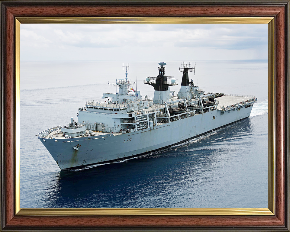 HMS Albion (L14) Royal Navy Albion Class Amphibious Ship High Starboard Bow View at Sea Photo Print Wall Art Decor Posters, Prints, & Visual Artwork Hampshire Prints 10 x 8 Classic Frame No