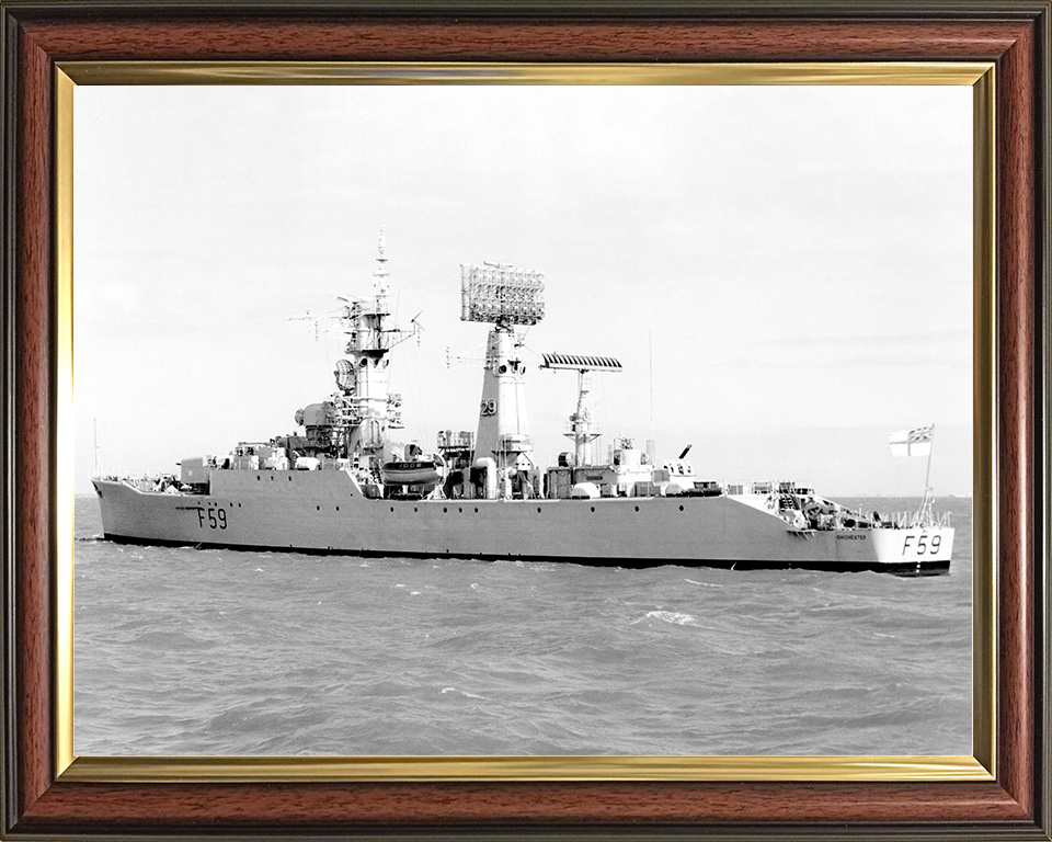 HMS Chichester (F59) Royal Navy Salisbury Class Frigate Port Side View Photo Print Wall Art Decor Posters, Prints, & Visual Artwork Hampshire Prints 10 x 8 Classic Frame No