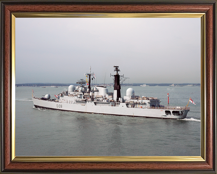 HMS Cardiff (D108) Royal Navy Type 42 Destroyer Leaving Harbour Port Side View Photo Print Wall Art Decor Posters, Prints, & Visual Artwork Hampshire Prints 10 x 8 Classic Frame No