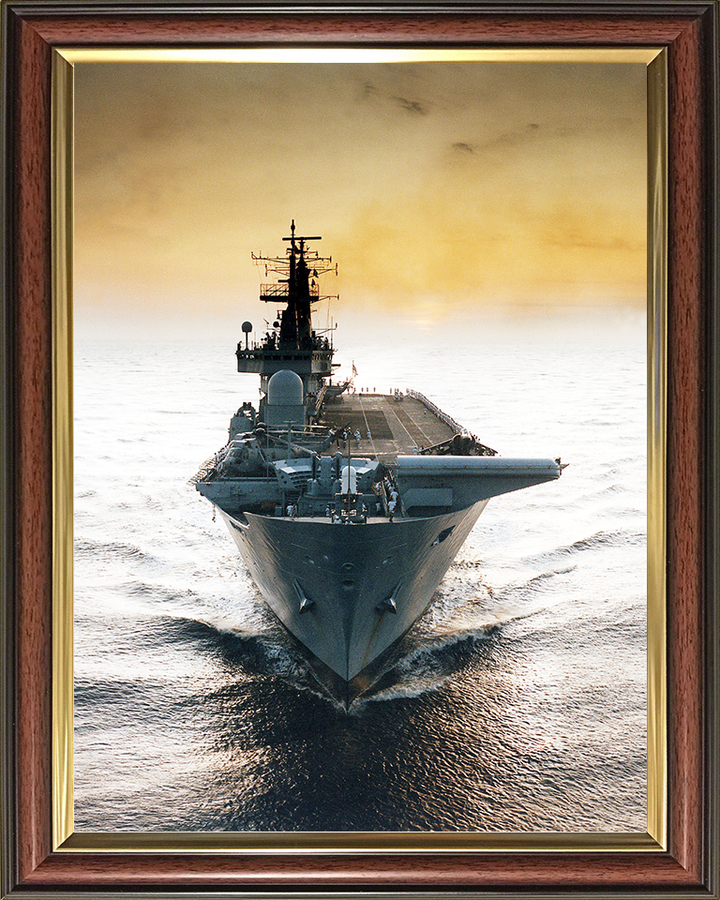 HMS Ark Royal (R07) Royal Navy Invincible Class Aircraft Carrier Bow View at Sunset Photo Print Wall Art Decor Posters, Prints, & Visual Artwork Hampshire Prints 10 x 8 Classic Frame No