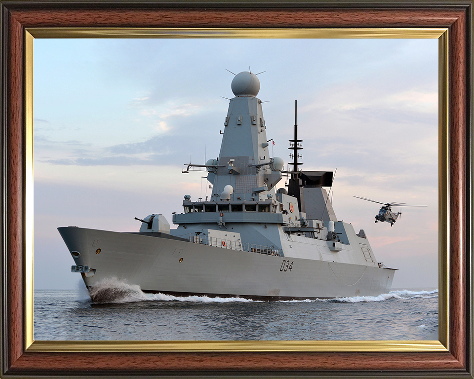 HMS Diamond (D34) Photo Print - With Sea King 2012 - Royal Navy Type 45 Destroyer Hampshire Prints 10 x 8 Classic Frame No