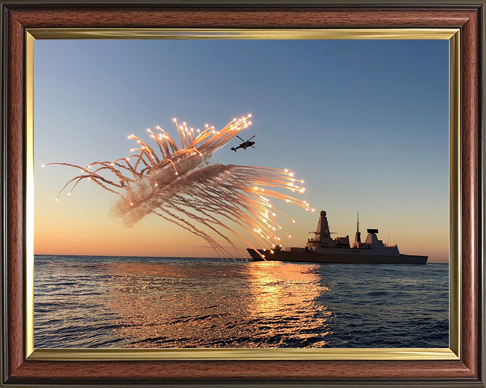HMS Diamond (D34) Royal Navy Type 45 Destroyer With Flares 2018 Photo Print Wall Art Decor Posters, Prints, & Visual Artwork Hampshire Prints 10 x 8 Classic Frame No
