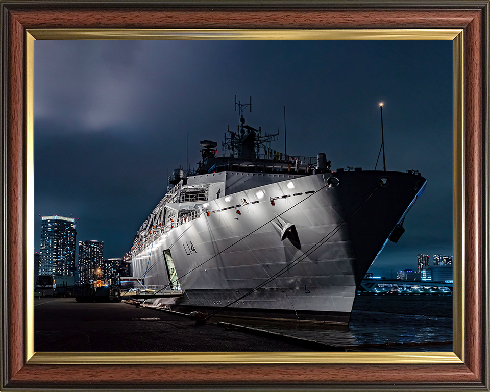 HMS Albion (L14) Royal Navy Albion Class Amphibious Ship Floodlit Photo Print Wall Art Naval Decor Posters, Prints, & Visual Artwork Hampshire Prints 10 x 8 Classic Frame No