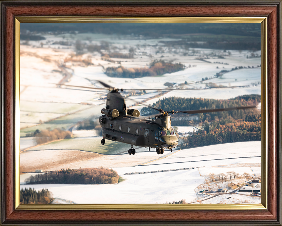 RAF Chinook Helicopter Flies Over Winter Countryside 2025 Photo Print - Royal Air Force Aircraft Posters, Prints, & Visual Artwork Hampshire Prints 10 x 8 Classic Frame No