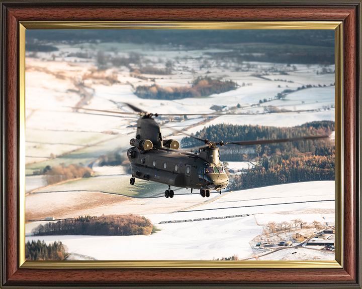 RAF Chinook Helicopter Flies Over Winter Countryside 2025 Photo Print - Royal Air Force Aircraft Posters, Prints, & Visual Artwork Hampshire Prints 10 x 8 Classic Frame No