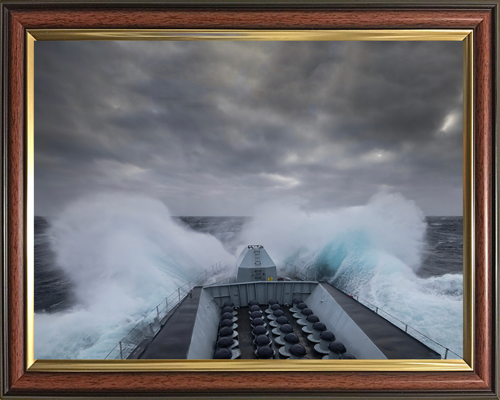 HMS Lancaster (F229) Photo Print - In Rough Seas - Royal Navy Type 23 Frigate Hampshire Prints 10 x 8 Classic Frame No