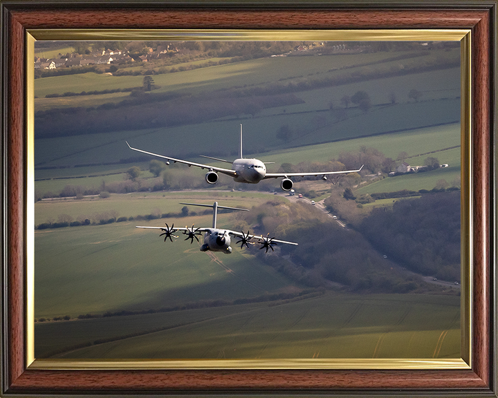 RAF Voyager and C-130J Hercules above RAF College Cranwell Photo Print - Royal Air Force Aircraft Hampshire Prints 10 x 8 Classic Frame No