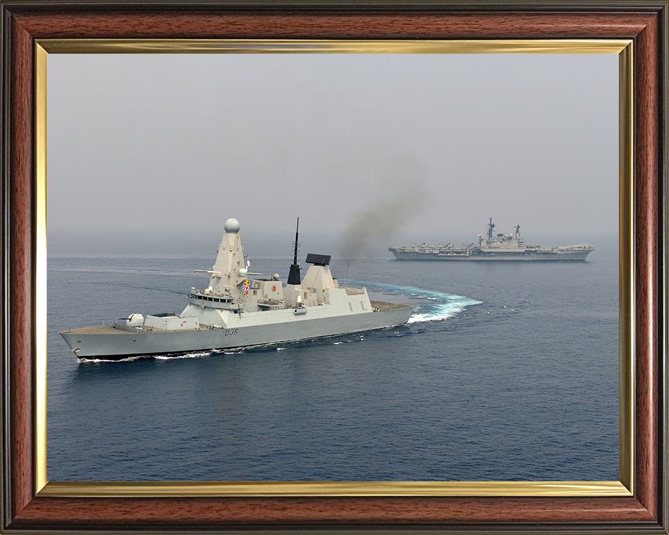 HMS Defender (D36) Photo Print - With INS VIRAAT - Royal Navy Type 45 Destroyer Posters, Prints, & Visual Artwork Hampshire Prints 10 x 8 Classic Frame No