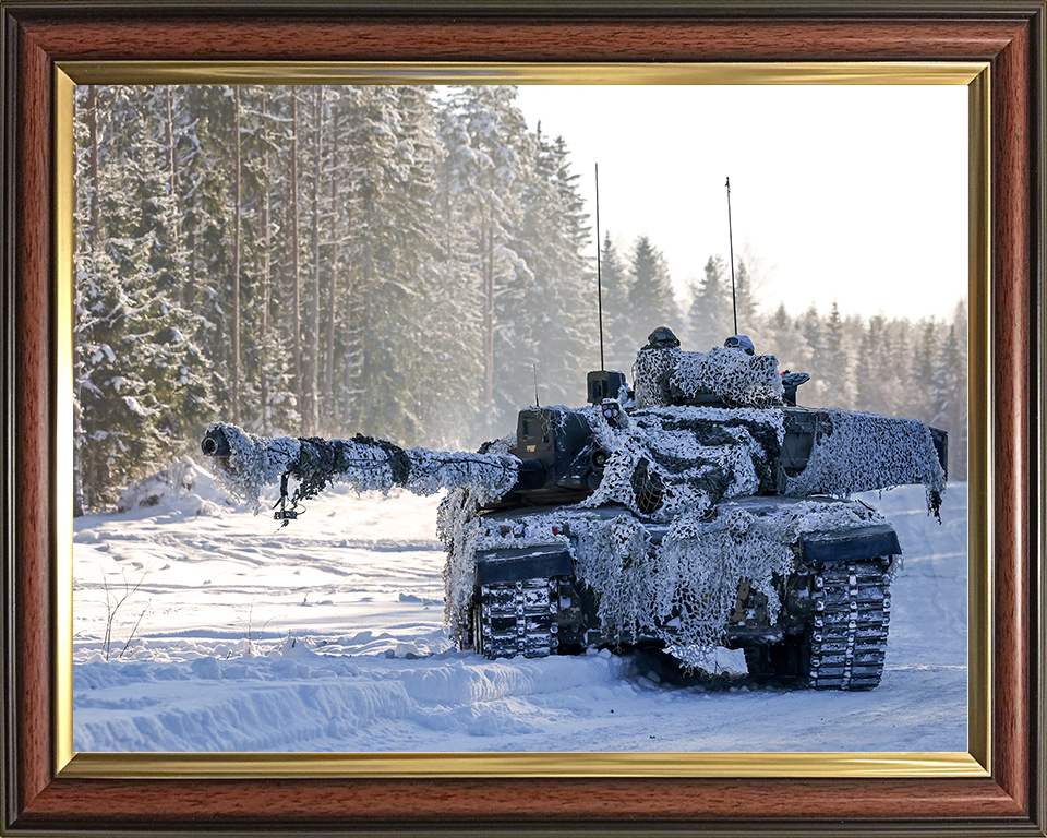 British Army Challenger 2 Main Battle Tank in the snow Photo Print Wall Art Military Decor UK Poster Posters, Prints, & Visual Artwork Hampshire Prints 10 x 8 Classic Frame No