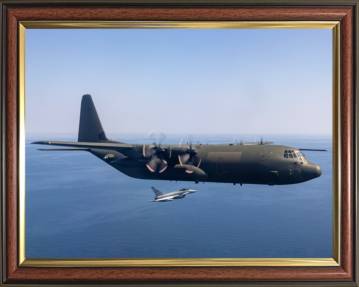RAF C130J Hercules With Typhoon Jet 2023 Photo Print - Royal Air Force Aircraft Posters, Prints, & Visual Artwork Hampshire Prints 10 x 8 Classic Frame No
