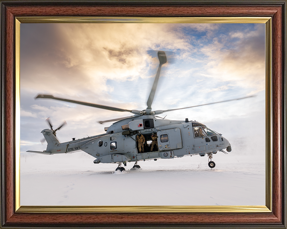 Merlin MK4 Helicopter Snow Landing in Norway 2026 Royal Navy Aircraft Photo Print Wall Art Naval Decor UK Posters, Prints, & Visual Artwork Hampshire Prints 10 x 8 Classic Frame No