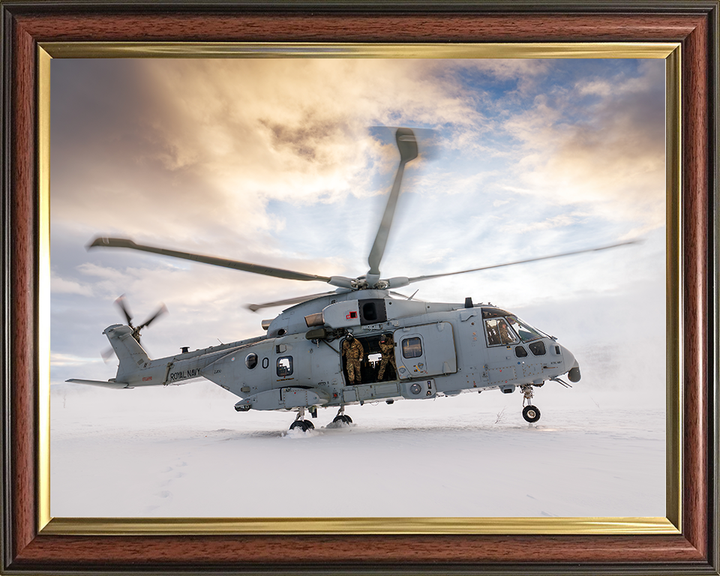 Merlin MK4 Helicopter Snow Landing in Norway 2026 Royal Navy Aircraft Photo Print Wall Art Naval Decor UK Posters, Prints, & Visual Artwork Hampshire Prints 10 x 8 Classic Frame No