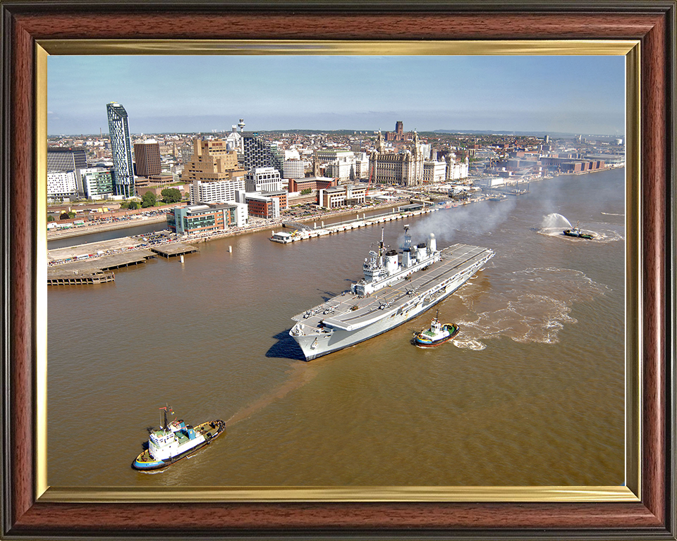 HMS Ark Royal (R07) Photo Print - Departs Liverpool 2008 - Royal Navy Invincible Class Aircraft Carrier Hampshire Prints 10 x 8 Classic Frame No