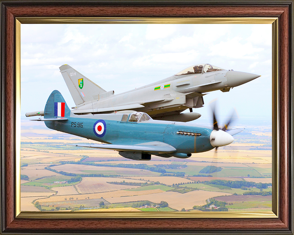 RAF Spitfire And Typhoon in Flight 2010 Photo Print - Royal Air Force Aircraft Posters, Prints, & Visual Artwork Hampshire Prints 10 x 8 Classic Frame No