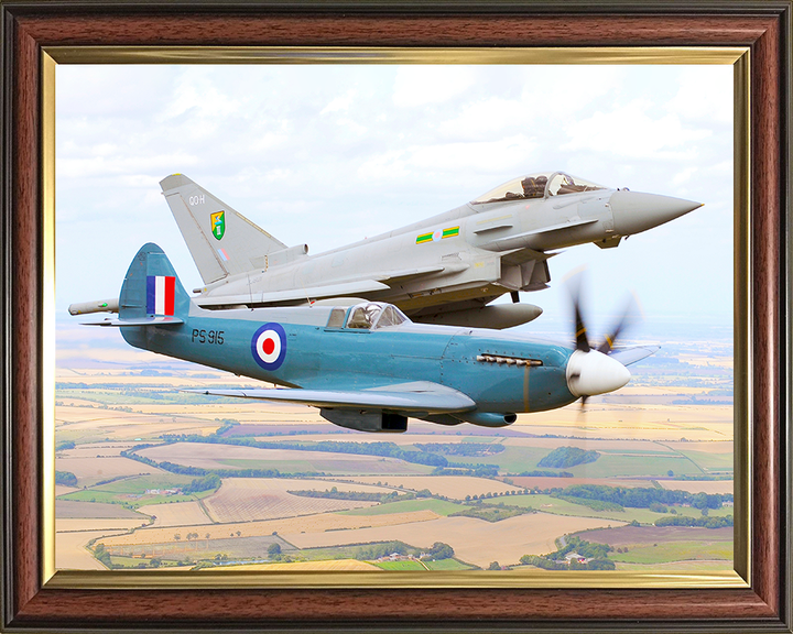 RAF Spitfire And Typhoon in Flight 2010 Photo Print - Royal Air Force Aircraft Posters, Prints, & Visual Artwork Hampshire Prints 10 x 8 Classic Frame No