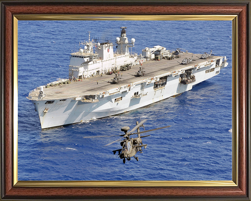 HMS Ocean (L12) Photo Print - With Apache 2011 - Royal Navy Landing Platform Helicopter Hampshire Prints 10 x 8 Classic Frame No
