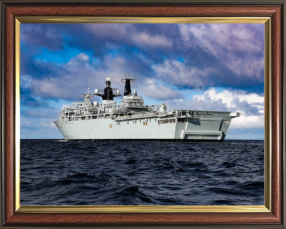 HMS Albion (L14) Royal Navy Albion Class Amphibious Ship At Sea During Sunset Photo Print Wall Art Naval Decor Posters, Prints, & Visual Artwork Hampshire Prints 10 x 8 Classic Frame No