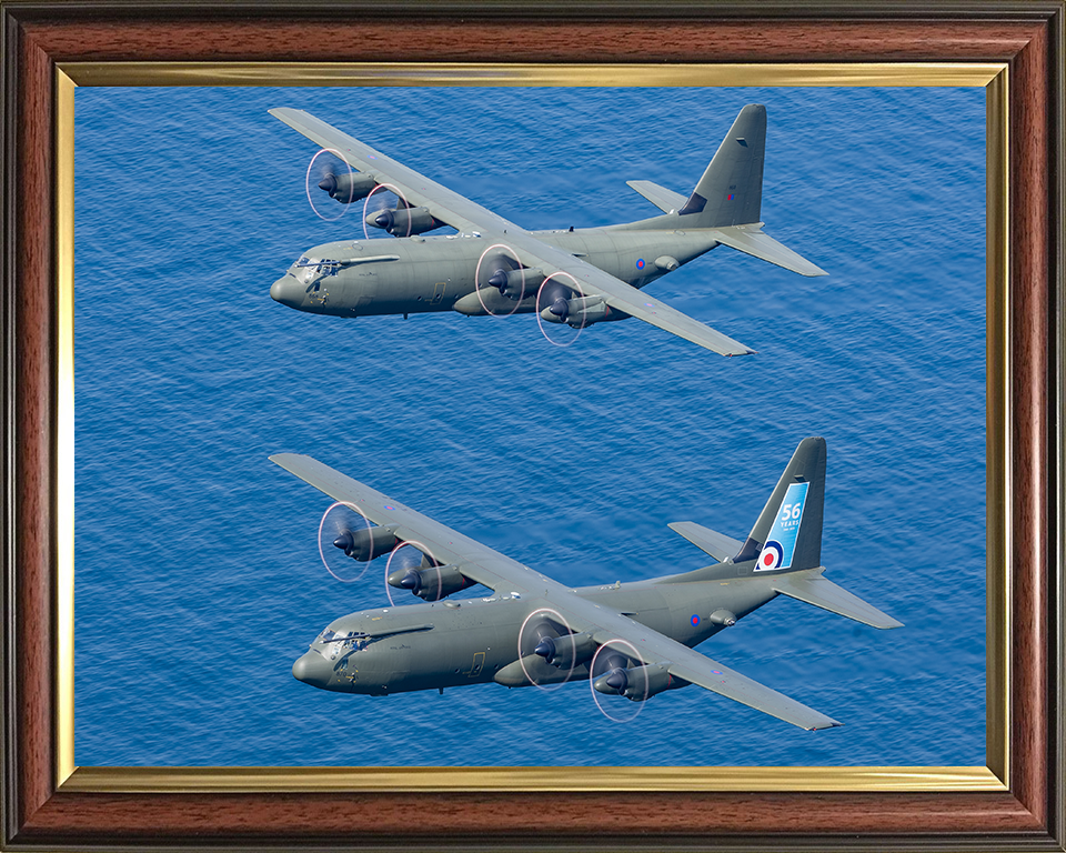 Two RAF Hercules C-130J in flight Photo Print - Royal Air Force Aircraft Hampshire Prints 10 x 8 Classic Frame No