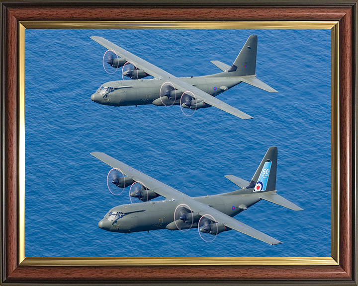 Two RAF Hercules C-130J in flight Photo Print - Royal Air Force Aircraft Hampshire Prints 10 x 8 Classic Frame No