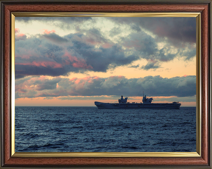 HMS Prince of Wales (R09) Photo Print - At sunset - Royal Navy Queen Elizabeth Class Aircraft Carrier Hampshire Prints 10 x 8 Classic Frame No