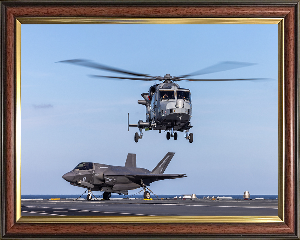 British Army Wildcat Helicopter and F-35B Jet Photo Print Hampshire Prints 10 x 8 Classic Frame No