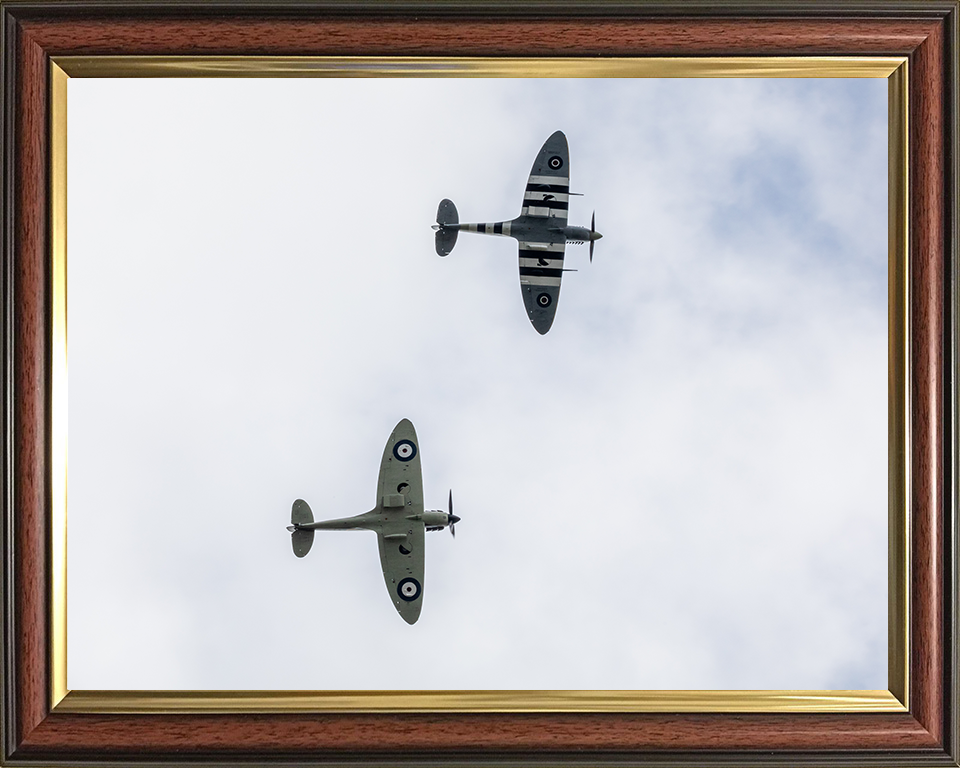 RAF Spitfire MK Vb and Spitfire MK11a in flight Photo Print - Royal Air Force Aircraft Hampshire Prints 10 x 8 Classic Frame No