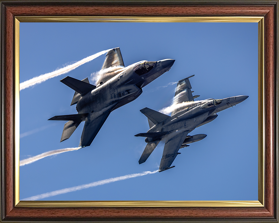 RAF F-35B Lightening with US Navy F/A-18E Photo Print - Royal Air Force Aircraft Hampshire Prints 10 x 8 Classic Frame No