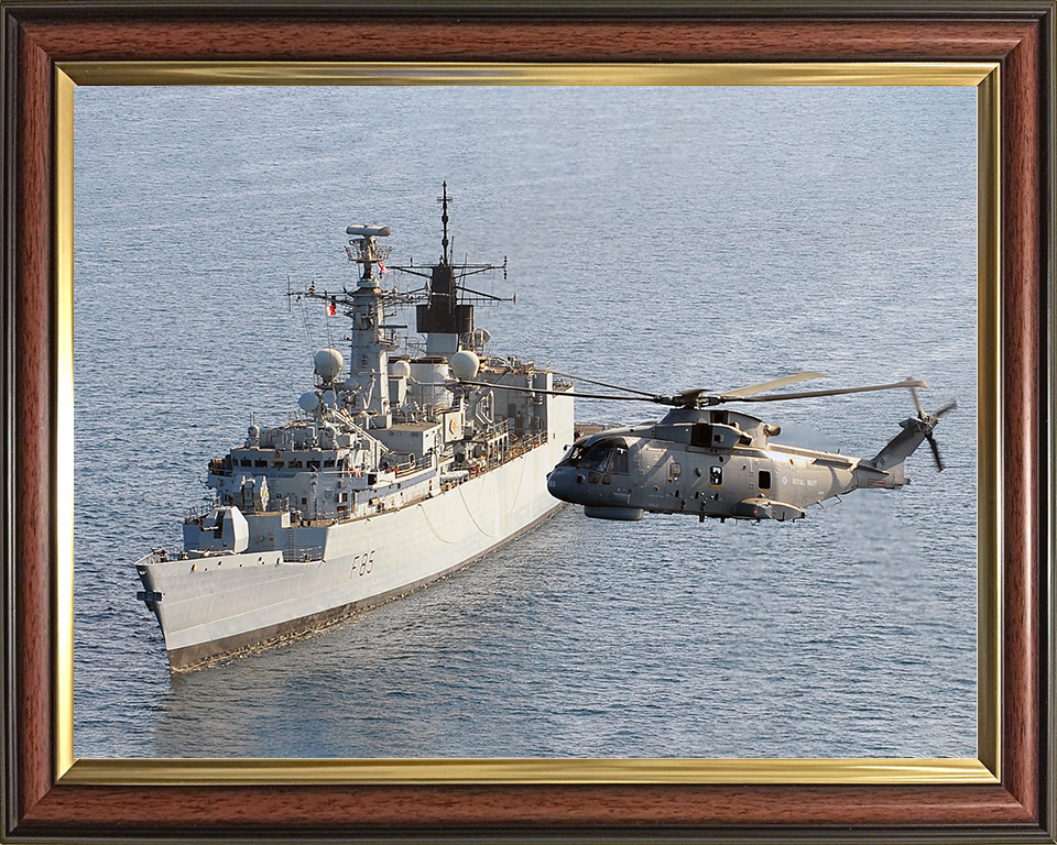 HMS Cumberland (F85) Royal Navy Type 22 Frigate With Merlin Helicopter Photo Print Wall Art Decor Posters, Prints, & Visual Artwork Hampshire Prints 10 x 8 Classic Frame No