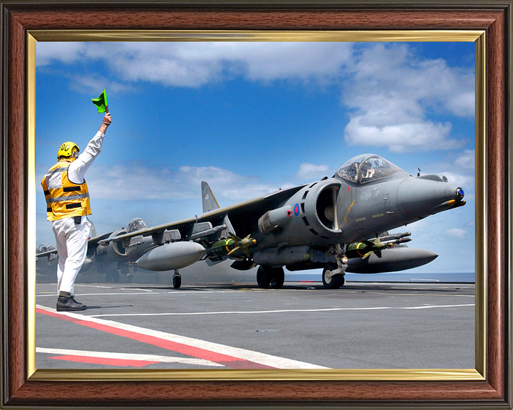 RAF Harrier GR7A on an Aircraft Carriers Flightdeck Photo Print - Royal Air Force Aircraft Posters, Prints, & Visual Artwork Hampshire Prints 10 x 8 Classic Frame No