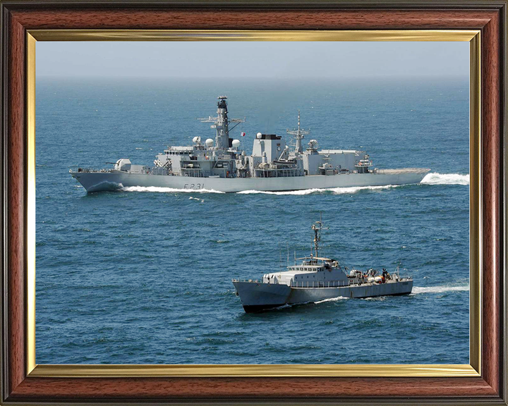 HMS Argyll (F231) Royal Navy Type 23 Frigate With Patrol Vessel Wall Art Photo Print Decor Posters, Prints, & Visual Artwork Hampshire Prints 10 x 8 Classic Frame No