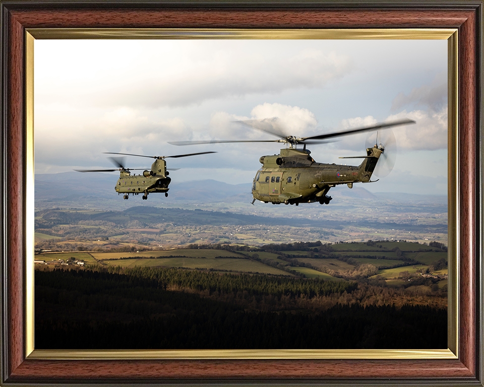 RAF Chinook and Puma HC Mk2 Helicopters Photo Print - Royal Air Force Aircraft Hampshire Prints 10 x 8 Classic Frame No