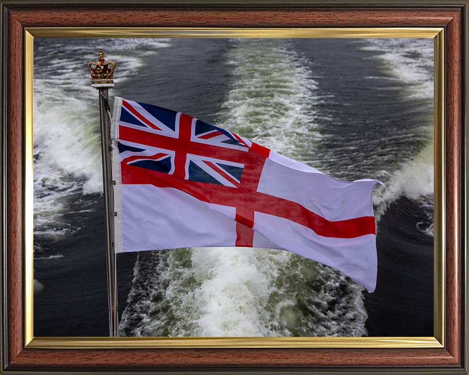 White Ensign and Ships Wake Photo Print - Royal Navy Hampshire Prints 10 x 8 Classic Frame No