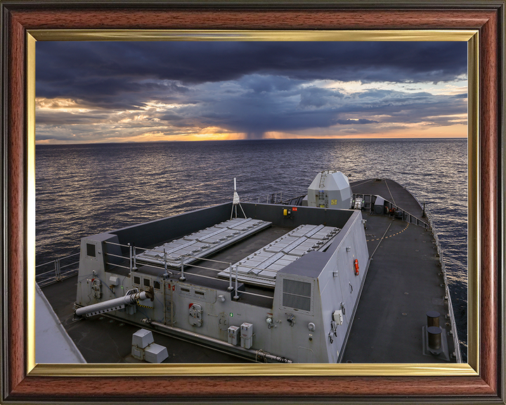 HMS Dragon (D35) Royal Navy Type 45 Destroyer Forecastle Sunset Photo Print Wall Art Decor Posters, Prints, & Visual Artwork Hampshire Prints 10 x 8 Classic Frame No