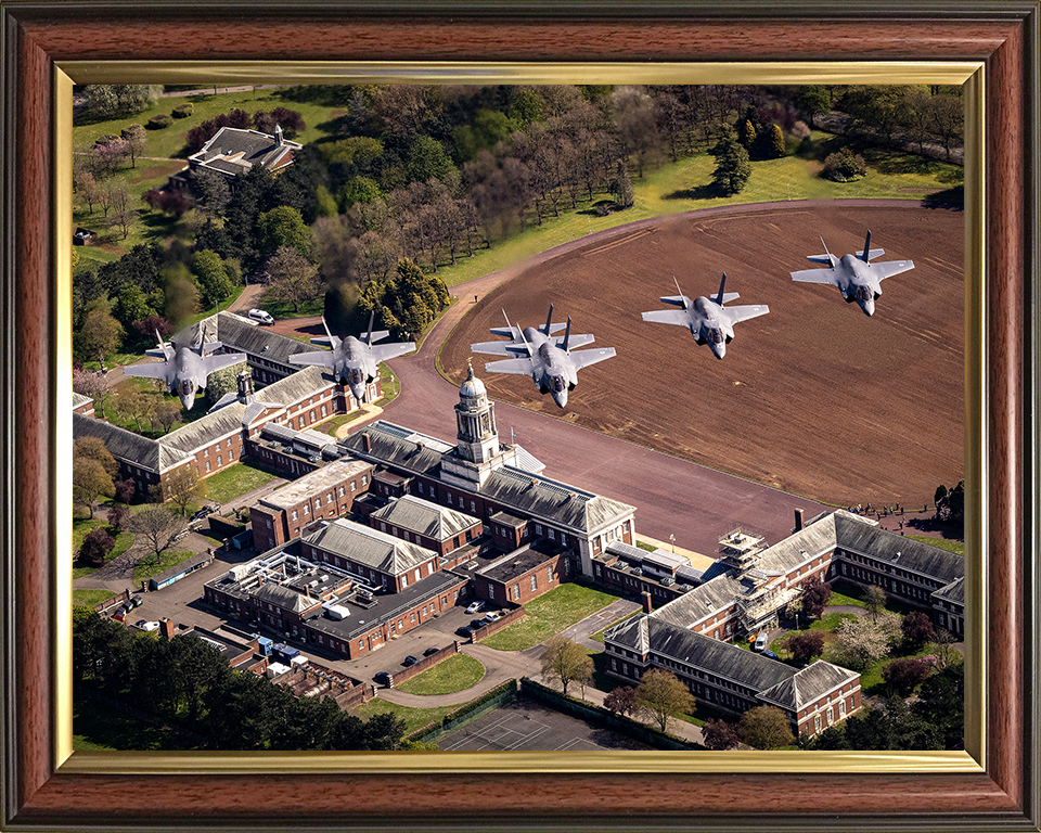 Six RAF F-35B Lightning jets above RAF College Cranwell Photo Print - Royal Air Force Aircraft Hampshire Prints 10 x 8 Classic Frame No