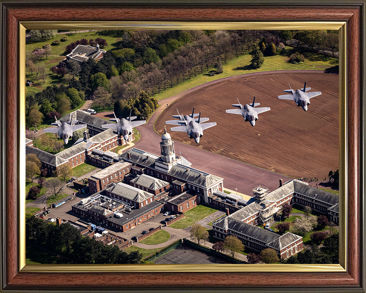 Six RAF F-35B Lightning jets above RAF College Cranwell Photo Print - Royal Air Force Aircraft Hampshire Prints 10 x 8 Classic Frame No